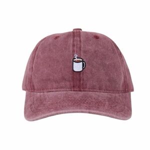 Sporty Coffee Cup Embroidered Burgundy Cap New